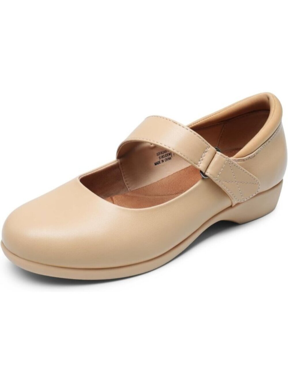Women's Nude Round Toe Adjustable Slip-on Wear Ankle Strap Mary Jane Flats Shoes